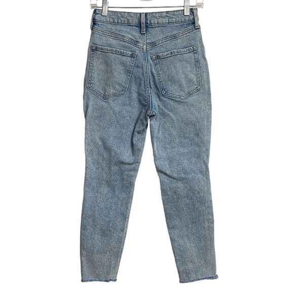 Old Navy OG Straight Jeans Women's Size 0P High Rise Light Wash Distress Ripped - Picture 7 of 12